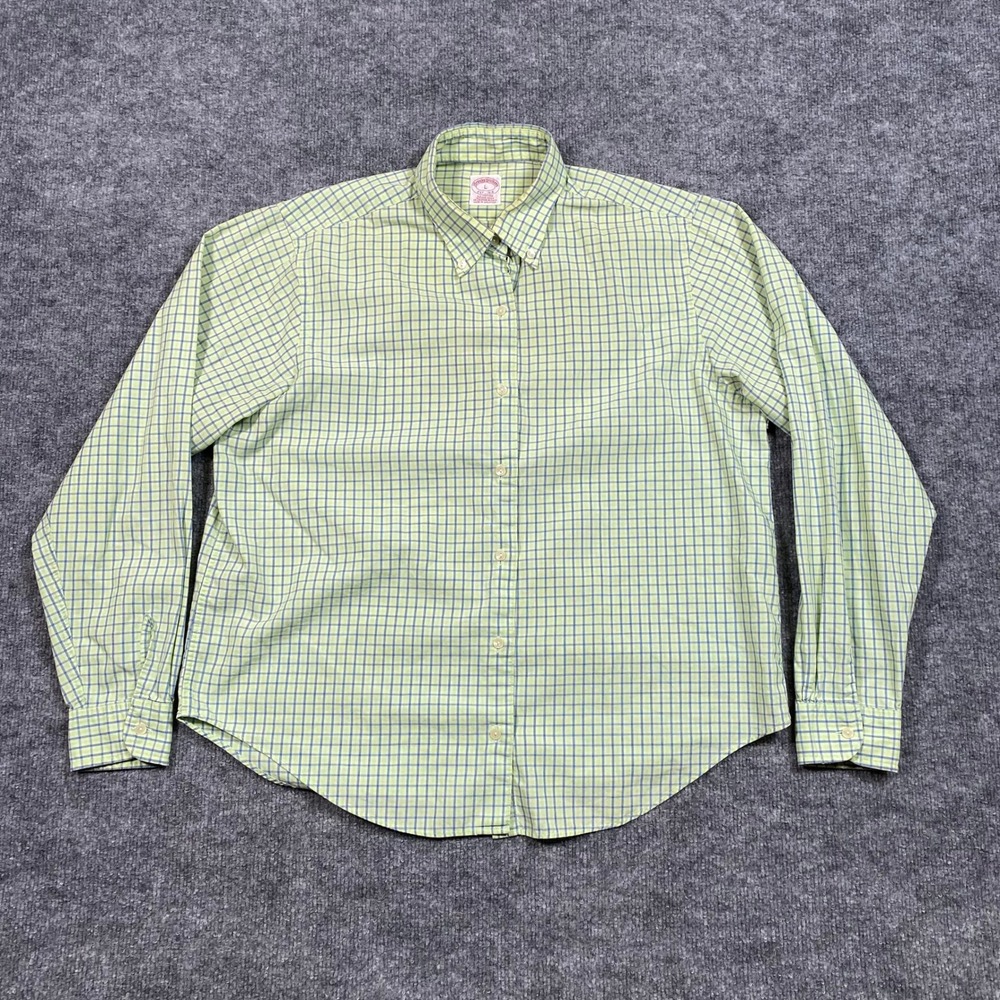 Brooks Brothers Mens L Tattersall Check Button Down Shirt Lime Green Navy Cotton
